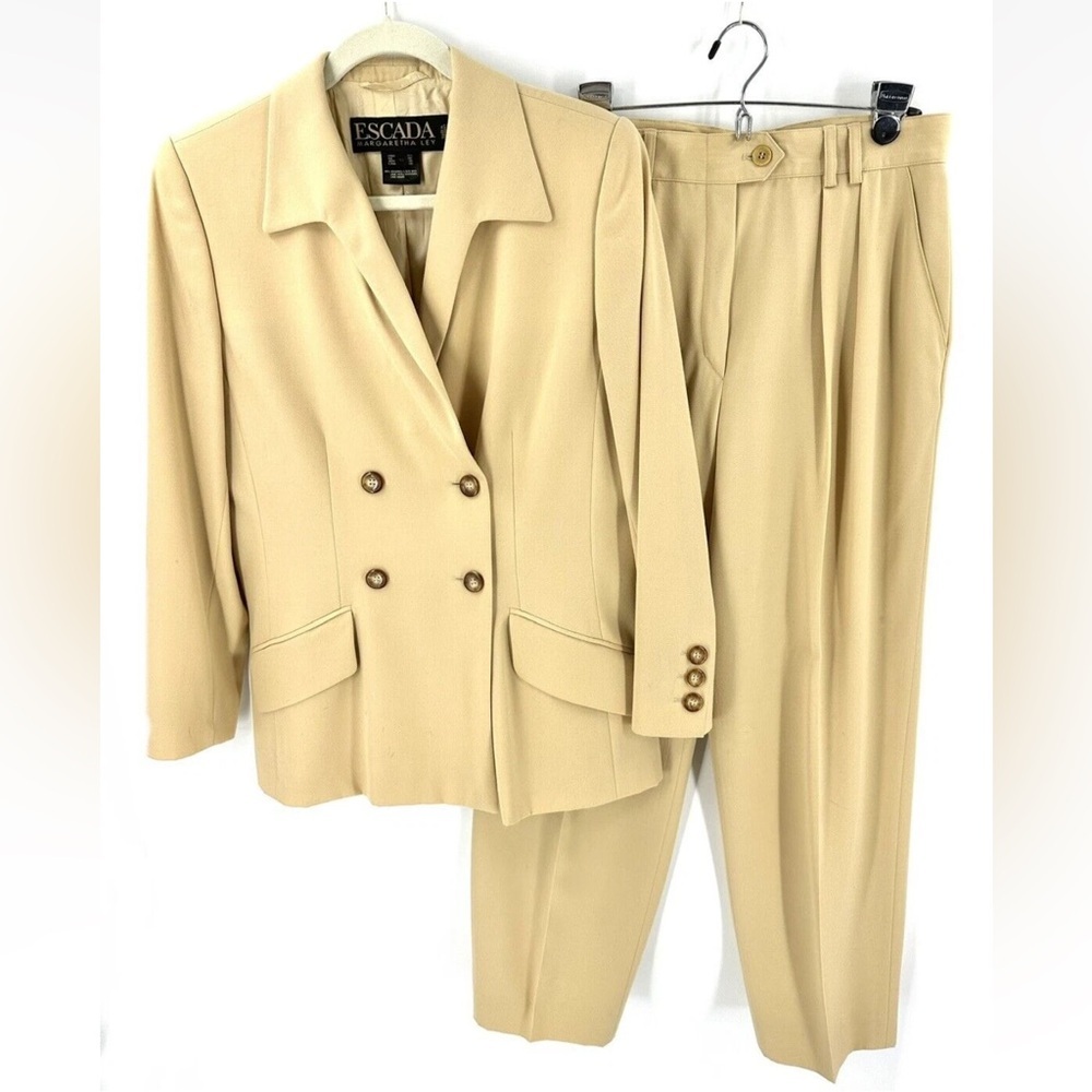 Vintage Escada Wool Double Breasted Blazer Pants Suit SET Womens 10 Old Money
